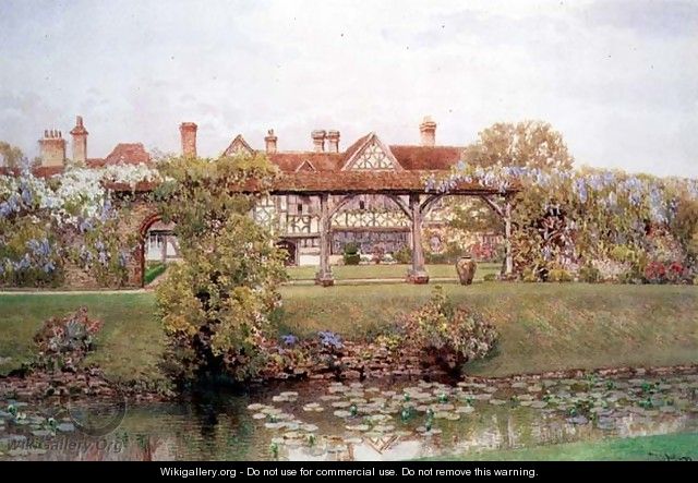 Great Tangley Manor Surrey with the Lily Pond and covered walk - Thomas H. Hunn