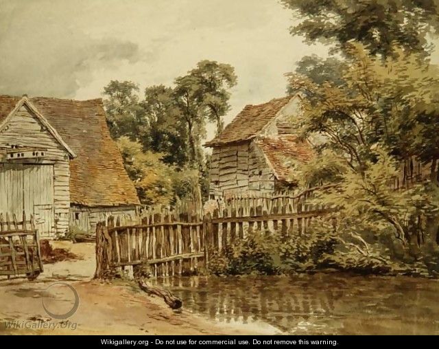 Farmyard with pond - William Henry Hunt