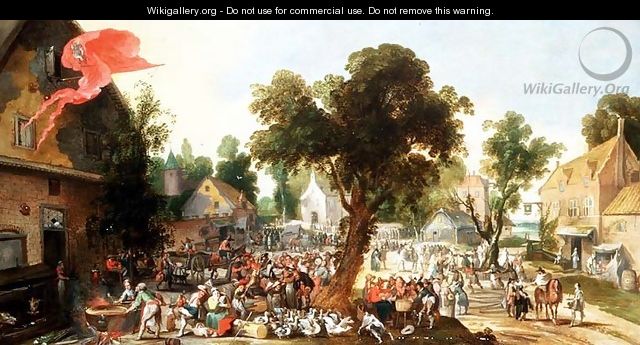 Peasants celebrating a Feast Day in a Village Street - Pieter van der Hulst