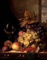 A Still Life with Grapes Raspberries and a Glass of Wine - Edward Ladell