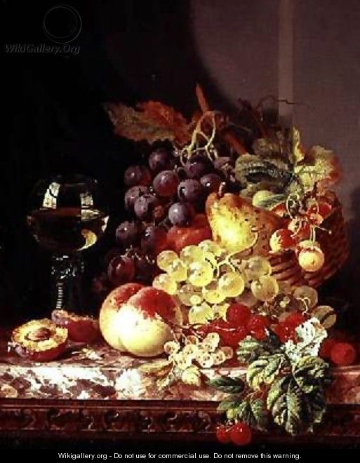Still life with grapes and wine - Edward Ladell