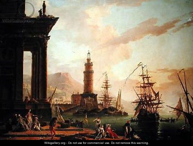 A Mediterranean Port Scene - Charles Francois Lacroix de Marseille