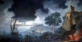 Evening a capriccio of a moonlit Mediterranean bay - Charles Francois Lacroix de Marseille