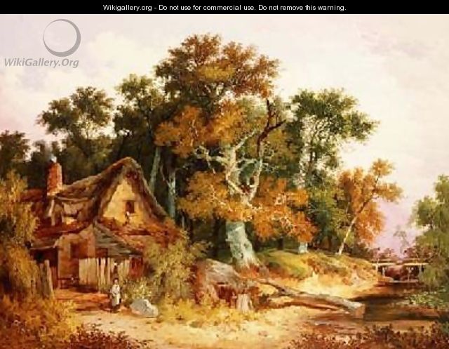 Woodland scene with cottage - John Berney Ladbrooke