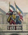 The Duke of Orleans embracing General La Fayette and raising the national colours on the terrace of the Palais Royal - (after) Labastide