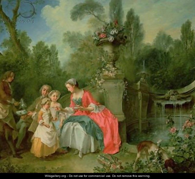 A lady and a gentleman in the Garden with two children 2 - Nicolas Lancret