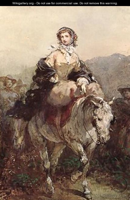 Young Woman on a Horse - Eugene Louis Lami