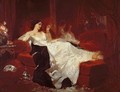 Woman on a red sofa - Eugene Louis Lami