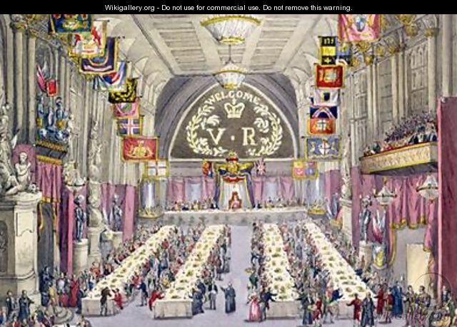 The Common Crier Proclaiming the Toast of Health to Queen Victoria at a Banquet held in the Guildhall - F. Deiezmann