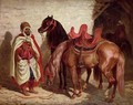 An Arab with two horses - Francois-Hippolyte Lalaisse