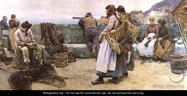 In a Cornish Fishing Village Departure of the Fleet for the North 2 - Walter Langley