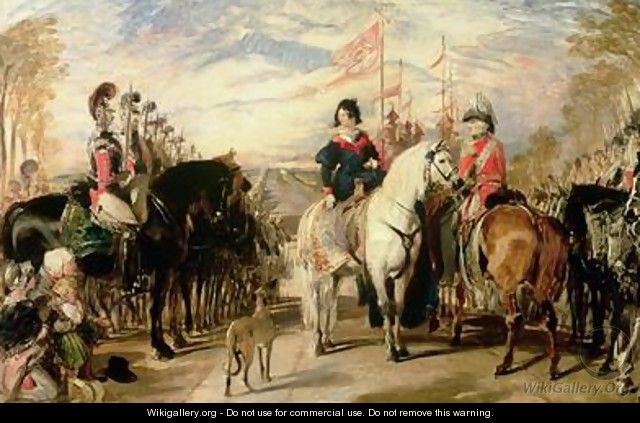 Queen Victoria and the Duke of Wellington reviewing the Life Guards Windsor Great Park in the distance - Sir Edwin Henry Landseer