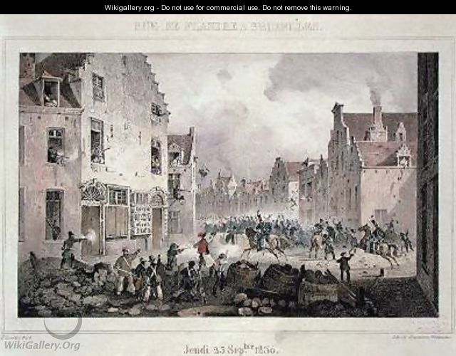 Fighting and Barricades in the Rue de Flandre Brussels - (after) Lauters, Paulus