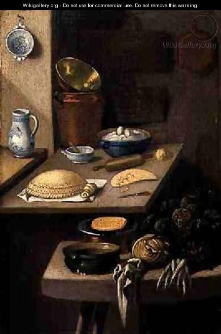 Kitchen Still Life of Vegetables and Preparations for Baking a Cake - E. K. Lautter