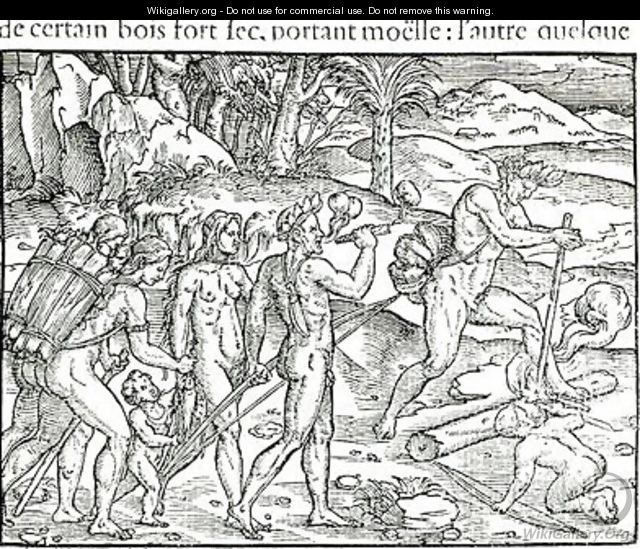 Indian Natives Making Fire After Hunting - (after) Le Moyne, Jacques (de Morgues)