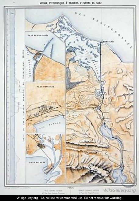 Map of the Suez Canal - A. Le Bealle