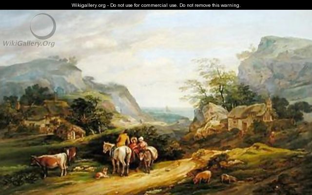 Landscape with figures and cattle - James Leakey