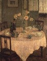 Interior with a Pink Tablecloth - Henri Eugene Augustin Le Sidaner