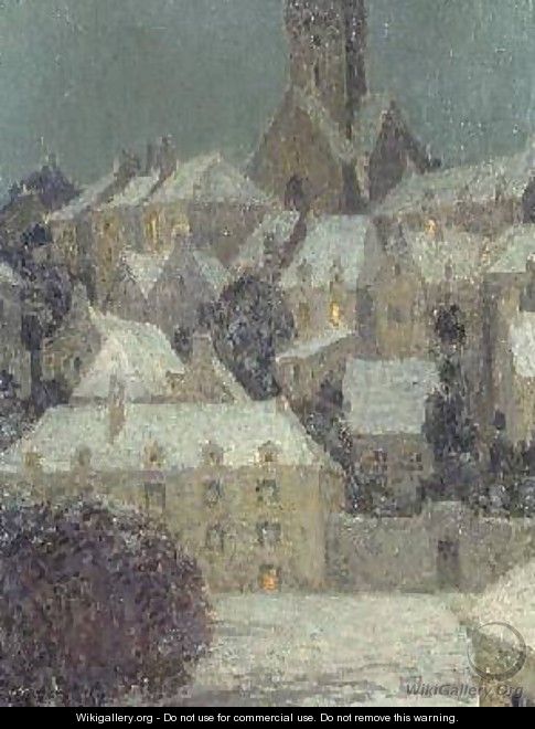 Winter Evening View of a Town - Henri Eugene Augustin Le Sidaner