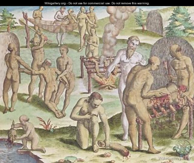 Scene of Cannibalism - (after) Le Moyne, Jacques (de Morgues)