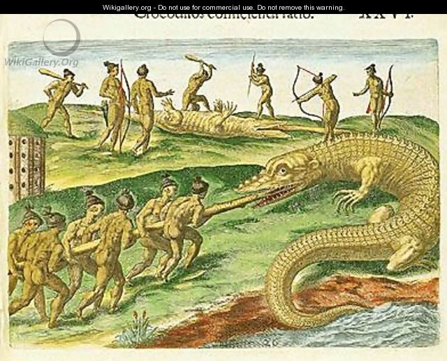 Hunting Crocodiles - (after) Le Moyne, Jacques (de Morgues)