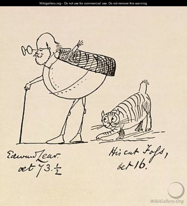 Edward Lear Aged 73 and a Half and His Cat Foss Aged 16 - Edward Lear