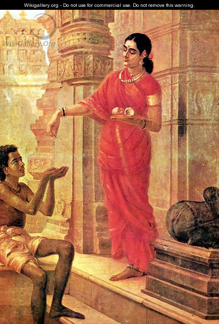 Lady Giving Alms - Raja Ravi Varma