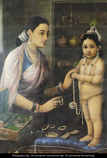Yasoda Adorning Krishna - Raja Ravi Varma
