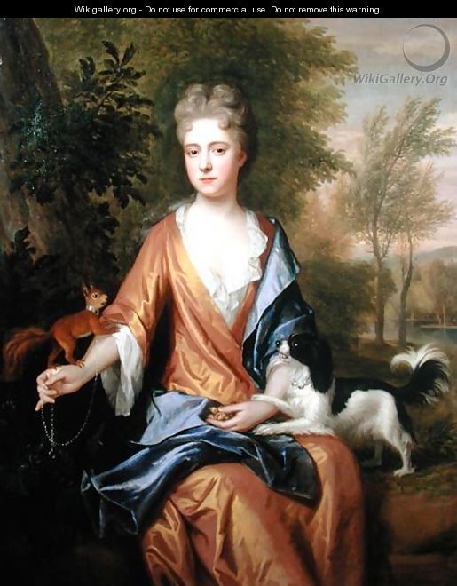 Portrait of a Lady with a Squirrel and a Spaniel - Frederic Kerseboom