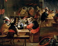 Monkeys in a Tavern detail of the card game - Ferdinand van Kessel