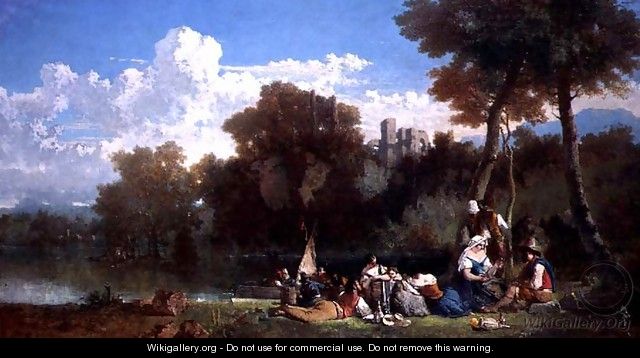 Figures Picnicing by a River - John Kennedy