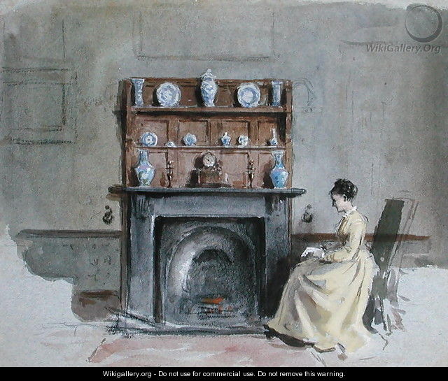 Lady Seated by Fireplace - George Goodwin Kilburne
