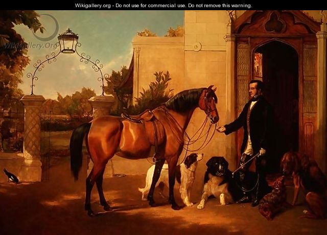 A Gentleman with his Hunter and Dogs outside his house - Friedrich Wilhelm Keyl