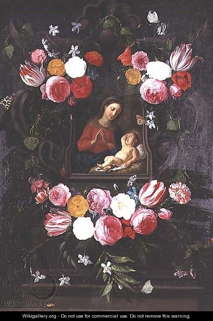 The Virgin and Child in a cartouche - Jan van Kessel