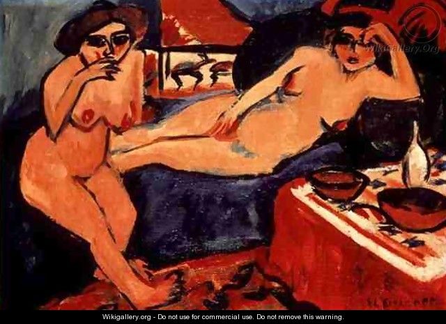 Two Nudes on a Blue Sofa - Ernst Ludwig Kirchner