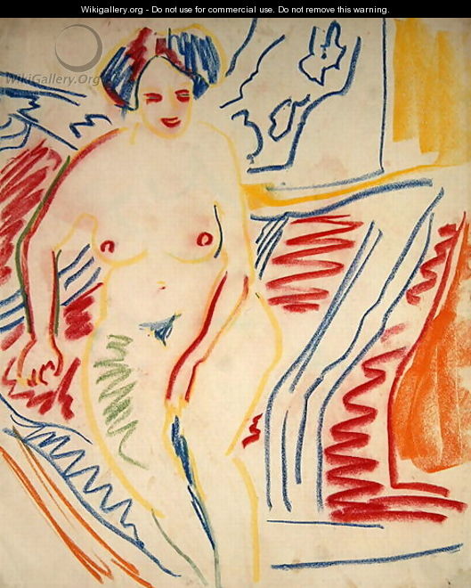 Sitting Nude with Blue Hair - Ernst Ludwig Kirchner