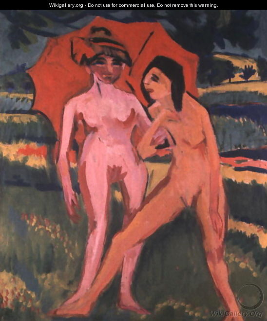 Two Women under a Red Umbrella - Ernst Ludwig Kirchner