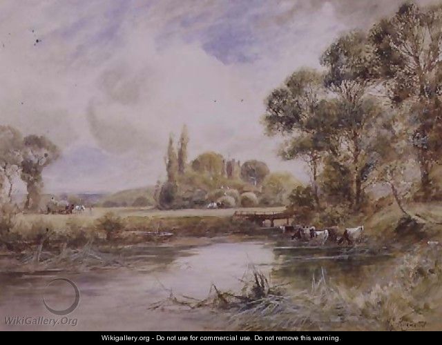 Landscape with Meadows and Cattle Drinking - Henry John Kinnaird