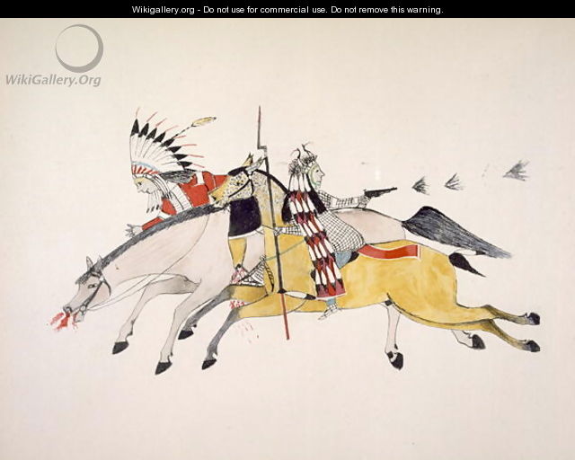 Red Walker and a companion fleeing from pursuing Crow Indians - Nupa Kte