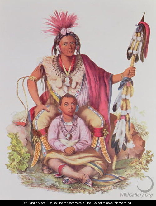 Keokuk or Watchful Fox Chief of the Sauks and Foxes and his Son Musewont or Long haired Fox - (after) King, Charles Bird