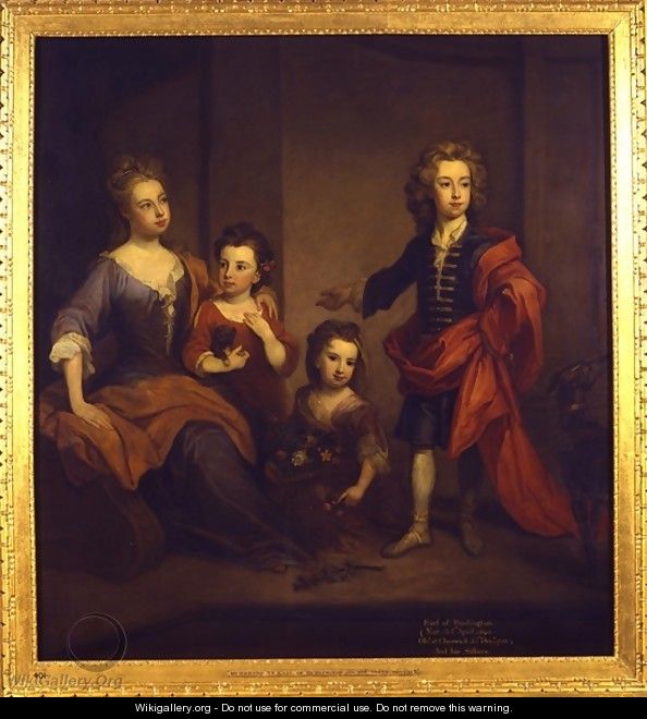 Portrait of Richard Boyle 3rd Earl of Burlington with his three sisters Elizabeth Juliana and Jane Boyle - Sir Godfrey Kneller