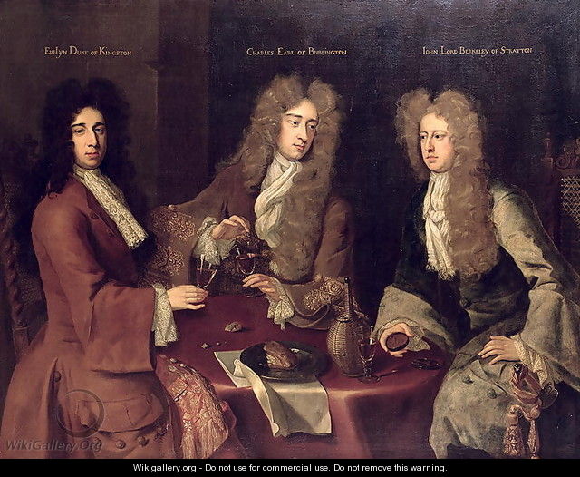 Portrait of Evelyn 1st Duke of Kingston Charles Earl of Burlington and John Lord Berkeley of Stratton - Sir Godfrey Kneller