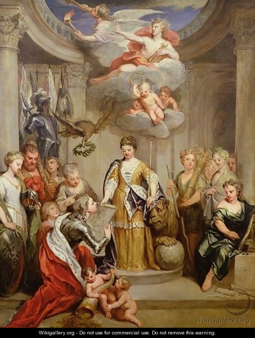 Queen Anne presenting plans of Blenheim to military Merit - Sir Godfrey Kneller
