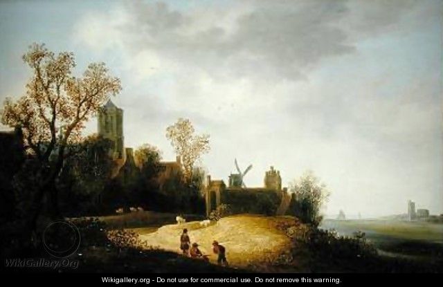 Landscape with Church and Windmill - Wouter Knyff