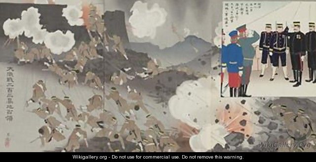 Great Battle for the Occupation of the 203 metre Hill Dai nihyakusan kochi senryo Meiji era - Kiyochika Kobayashi