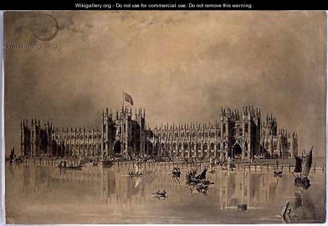 Perspective drawing of the artists proposed new Houses of Parliament - James Thomas Knowles