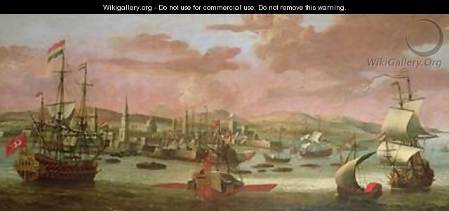 Dutch men o war and Turkish Galleys off Constantinople - Jacob Knyff