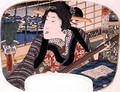 Winter Shinobazu Pond A geisha practicing a ballad design for a fan from a set of four illustrating the seasons 2 - Utagawa Kunisada