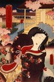 Hana no en bansho Katsuragi Genji mitate hakkei no uchi Flower Banquet Evening Bell Katsuragi - Utagawa Kunisada