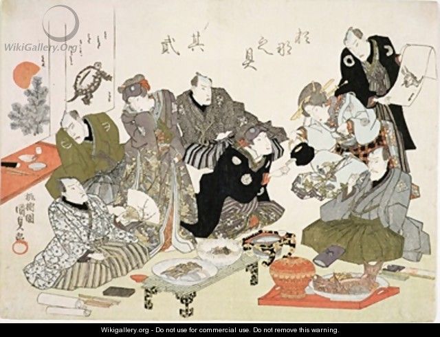 Painting and calligraphy party at the Manpachiro teahouse 2 - Utagawa Kunisada